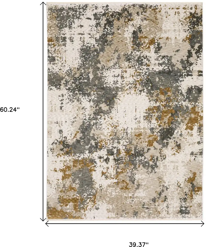 Beige And Gray Abstract Area Rug With Fringe Photo 3