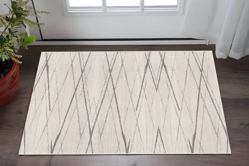 Beige And Gray Abstract Area Rug Photo 2