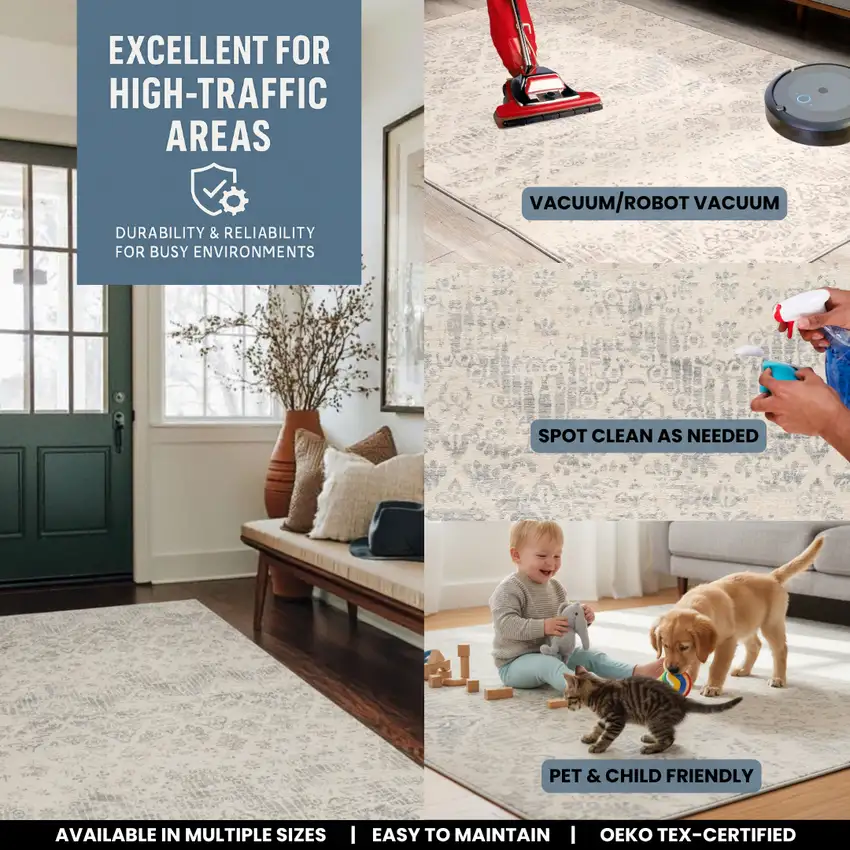 Beige And Gray Abstract Area Rug Photo 5