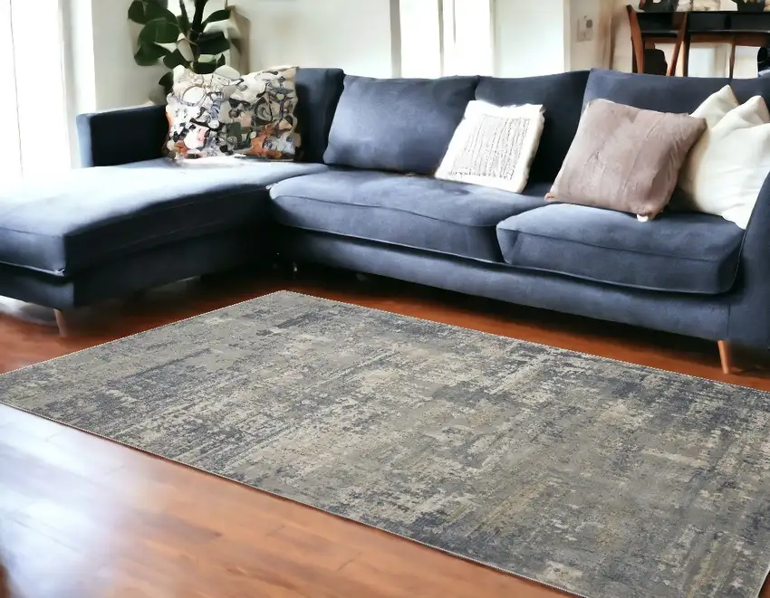 Beige And Gray Abstract Area Rug Photo 1