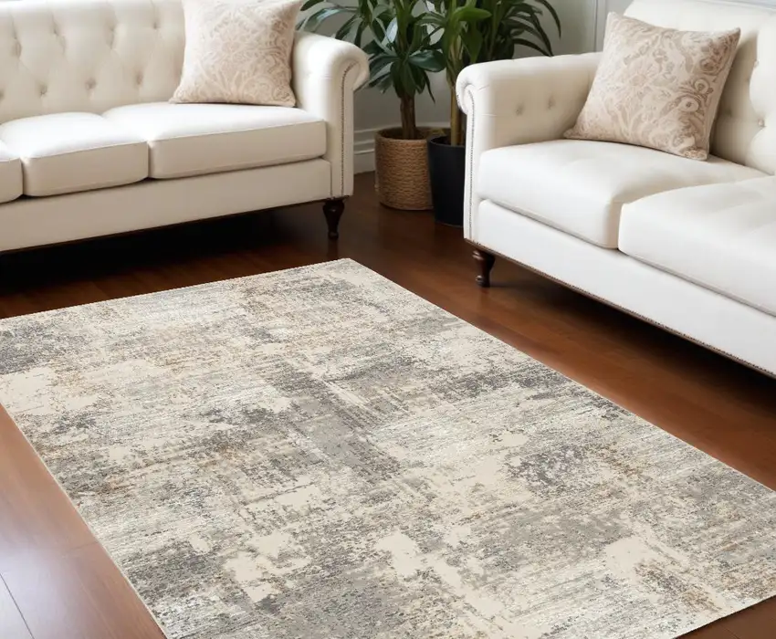 Beige And Gray Abstract Area Rug Photo 1