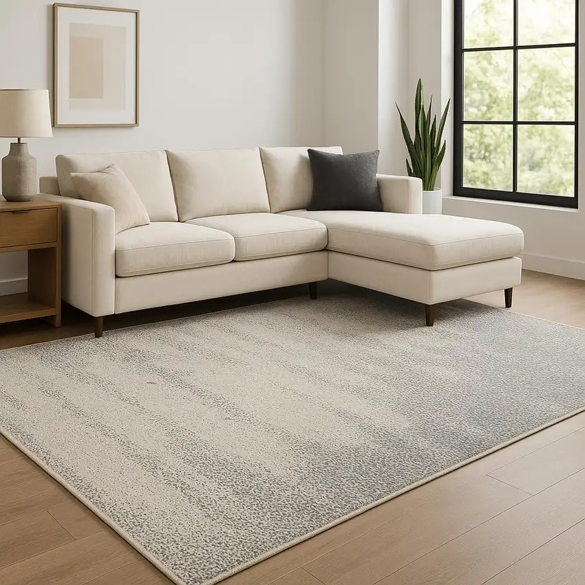 Beige And Gray Abstract Area Rug Photo 1