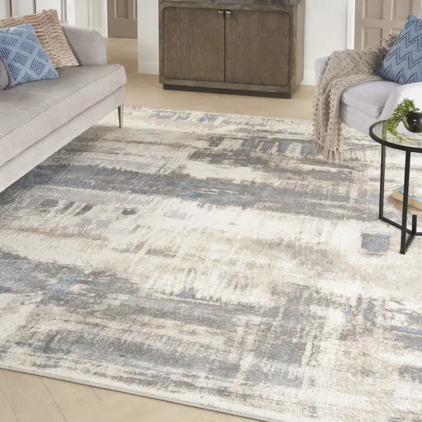 Beige And Gray Abstract Area Rug Photo 3