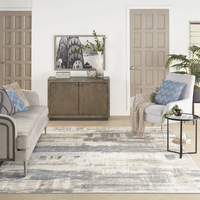 Beige And Gray Abstract Area Rug Photo 4