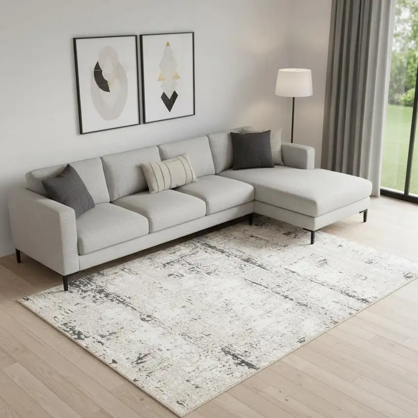 Beige And Gray Abstract Area Rug Photo 1