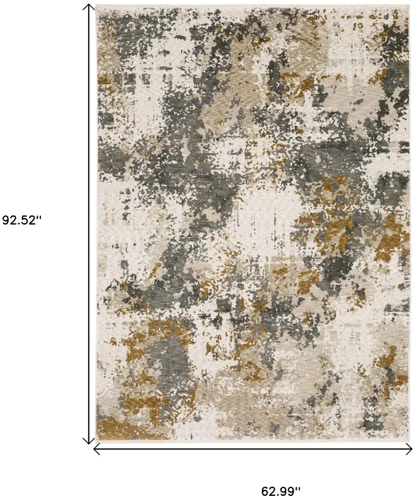 Beige And Gray Abstract Distressed Area Rug With Fringe Photo 3