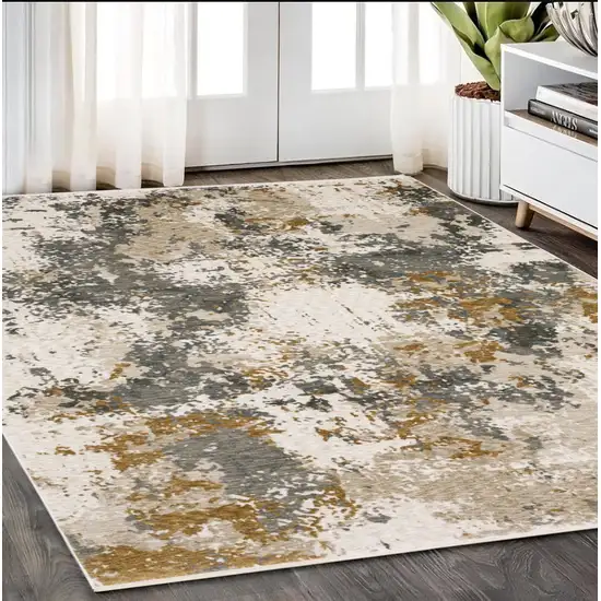 Beige And Gray Abstract Distressed Area Rug With Fringe Photo 1