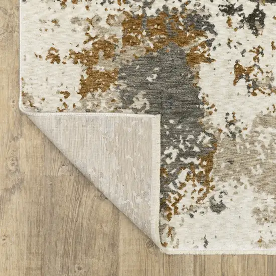 Beige And Gray Abstract Distressed Area Rug With Fringe Photo 9