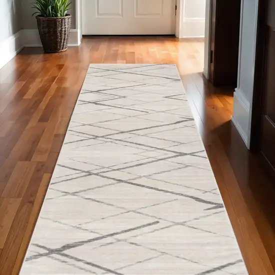 Beige And Gray Abstract Runner Rug Photo 1