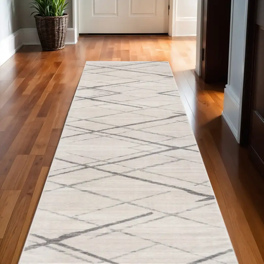 Beige And Gray Abstract Runner Rug Photo 1