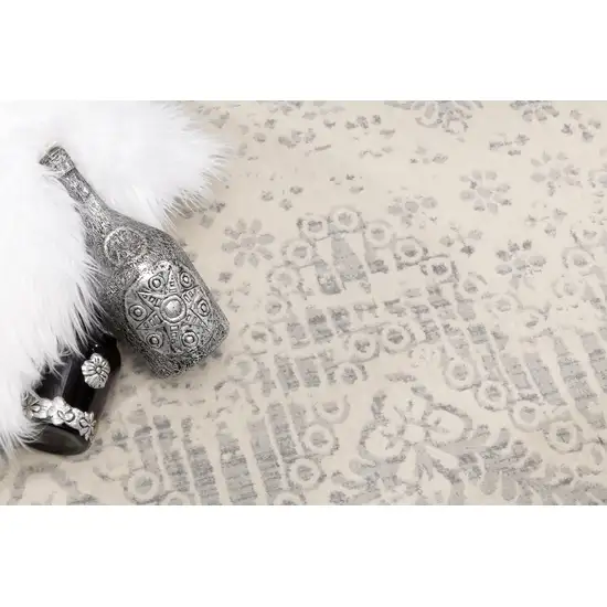 Beige And Gray Abstract Runner Rug Photo 9