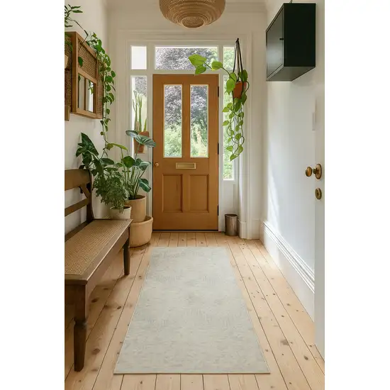 Beige And Gray Abstract Runner Rug Photo 4