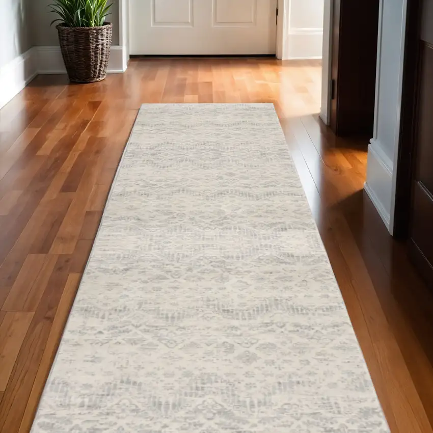 Beige And Gray Abstract Runner Rug Photo 2