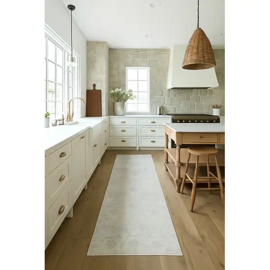 Beige And Gray Abstract Runner Rug Photo 5