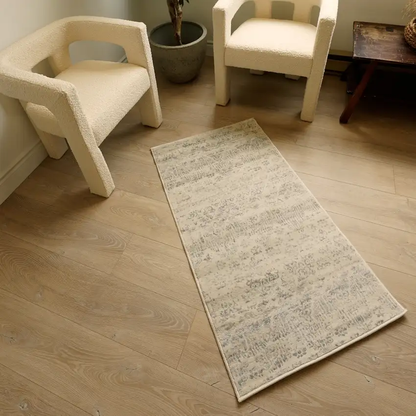 Beige And Gray Abstract Runner Rug Photo 6
