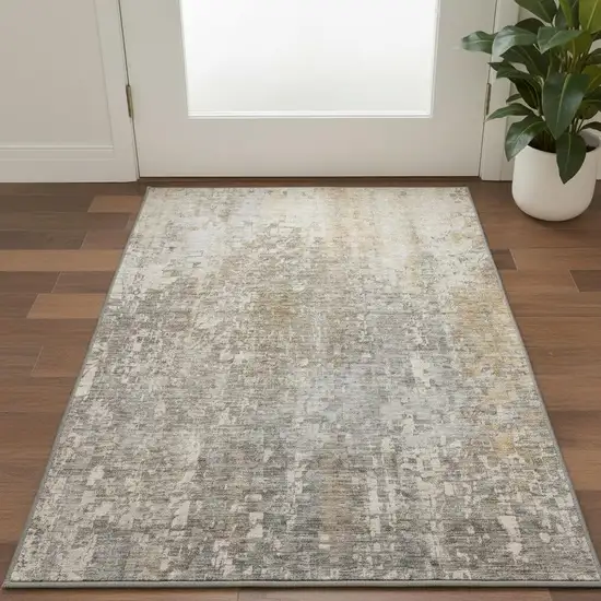 Beige And Gray Abstract Washable Area Rug With UV Protection Photo 1