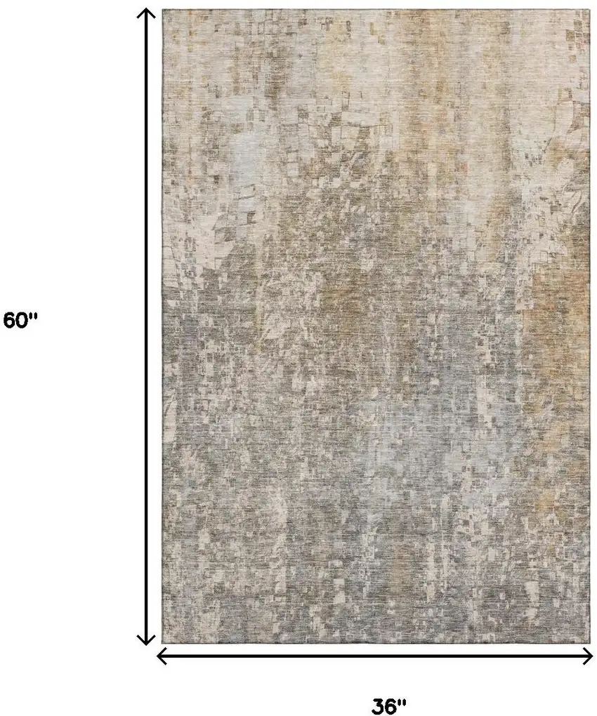 Beige And Gray Abstract Washable Area Rug With UV Protection Photo 3