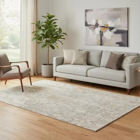 Beige And Gray Abstract Washable Area Rug With UV Protection Photo 1