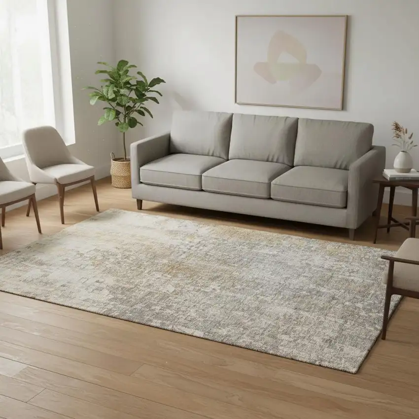 Beige And Gray Abstract Washable Area Rug With UV Protection Photo 2