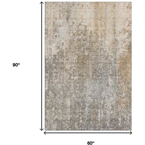 Beige And Gray Abstract Washable Area Rug With UV Protection Photo 3