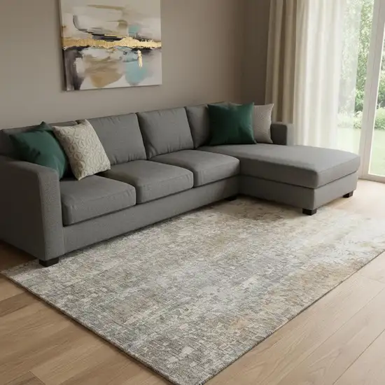 Beige And Gray Abstract Washable Area Rug With UV Protection Photo 1