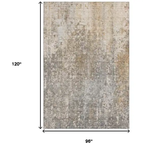 Beige And Gray Abstract Washable Area Rug With UV Protection Photo 6