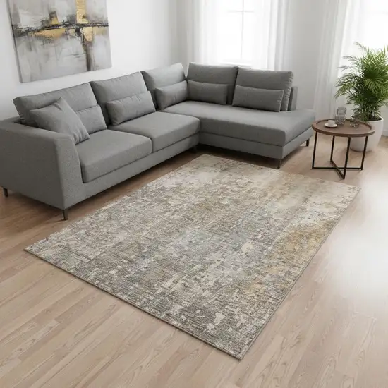 Beige And Gray Abstract Washable Area Rug With UV Protection Photo 2