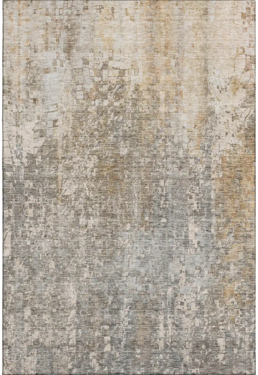 Beige And Gray Abstract Washable Area Rug With UV Protection Photo 1