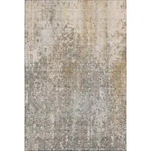 Photo of Beige And Gray Abstract Washable Area Rug With UV Protection