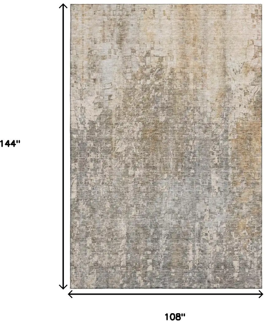 Beige And Gray Abstract Washable Area Rug With UV Protection Photo 6