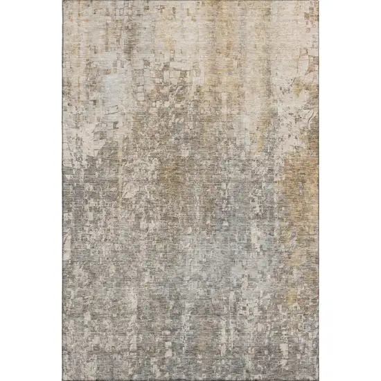 Beige And Gray Abstract Washable Area Rug With UV Protection Photo 1