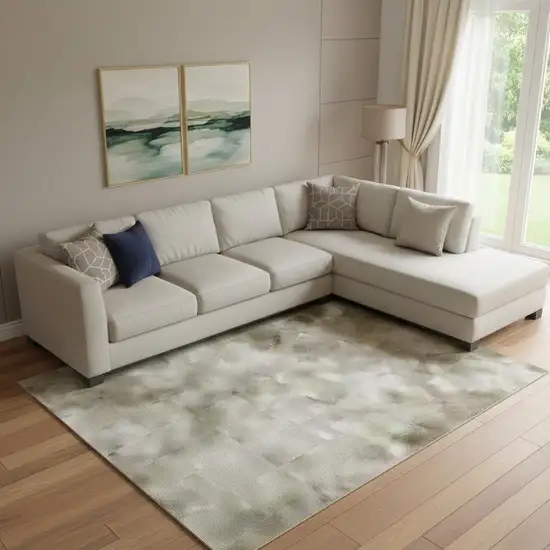Beige And Gray Abstract Washable Area Rug With UV Protection Photo 2