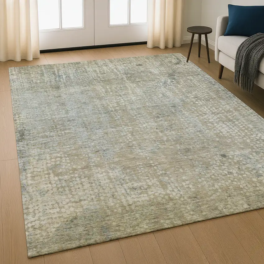 Beige And Gray Abstract Washable Area Rug With UV Protection Photo 4
