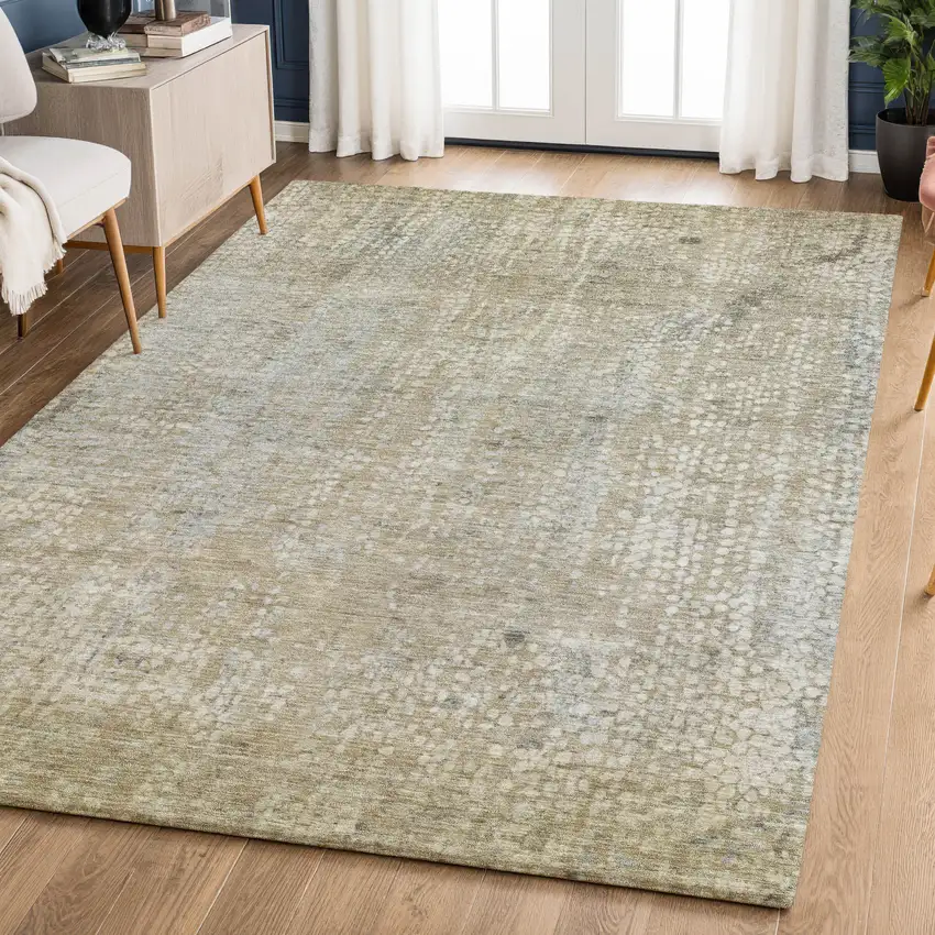 Beige And Gray Abstract Washable Area Rug With UV Protection Photo 5