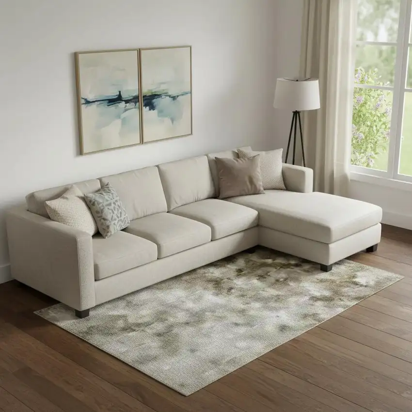 Beige And Gray Abstract Washable Area Rug With UV Protection Photo 2