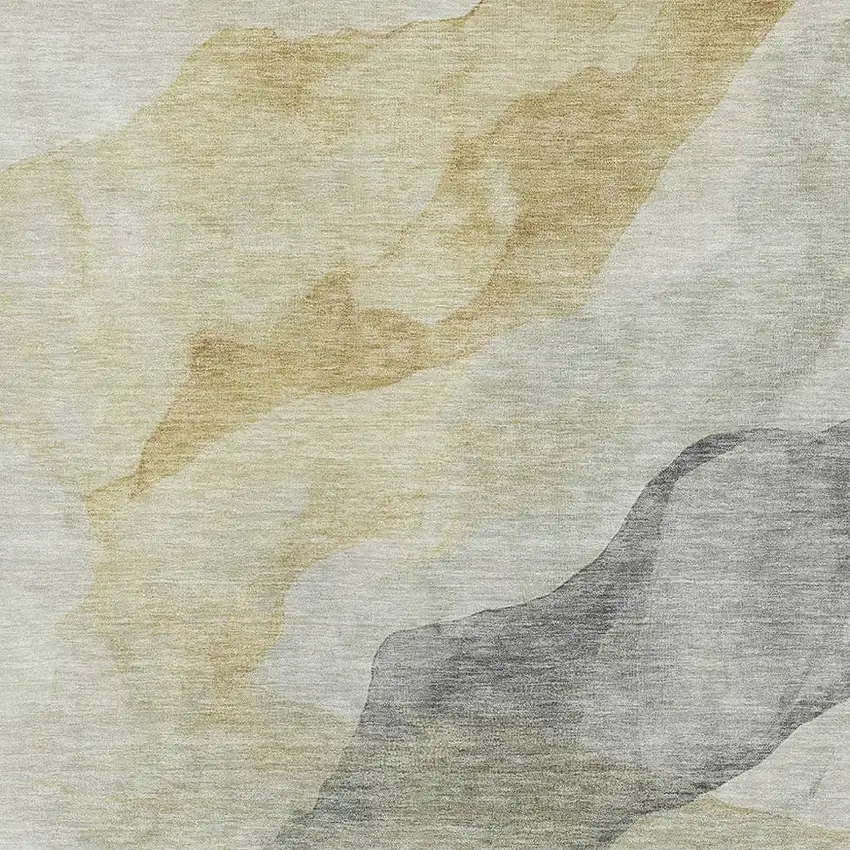 Beige And Gray Abstract Washable Area Rug With UV Protection Photo 3