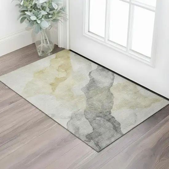 Beige And Gray Abstract Washable Area Rug With UV Protection Photo 2