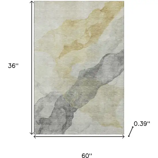Beige And Gray Abstract Washable Area Rug With UV Protection Photo 9
