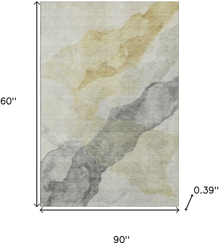 Beige And Gray Abstract Washable Area Rug With UV Protection Photo 8
