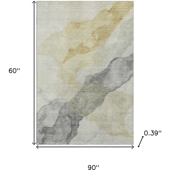 Beige And Gray Abstract Washable Area Rug With UV Protection Photo 8
