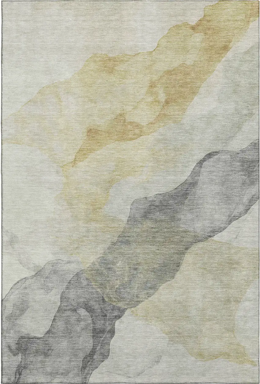Beige And Gray Abstract Washable Area Rug With UV Protection Photo 1