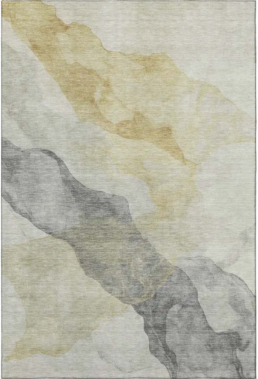 Beige And Gray Abstract Washable Area Rug With UV Protection Photo 3