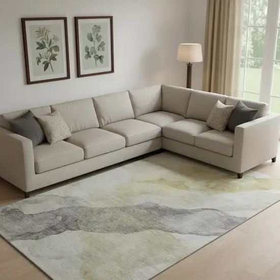 Beige And Gray Abstract Washable Area Rug With UV Protection Photo 2