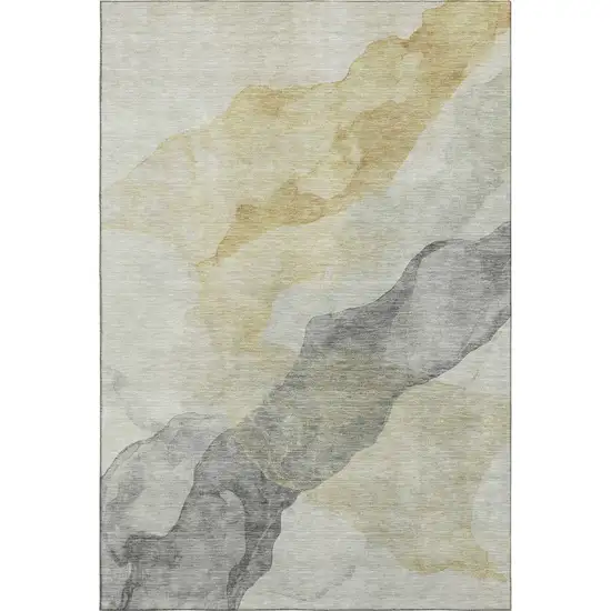 Beige And Gray Abstract Washable Area Rug With UV Protection Photo 1