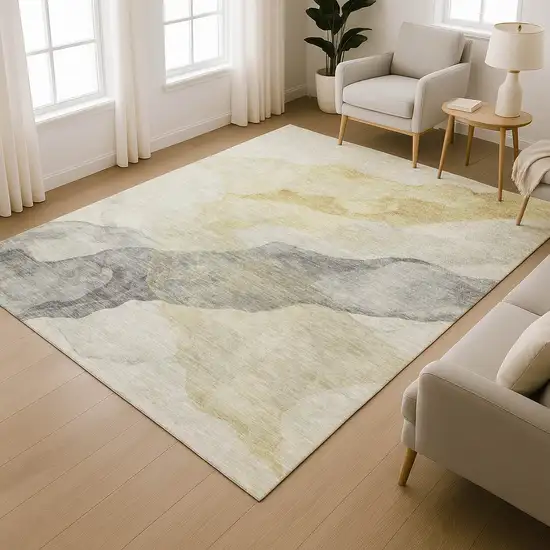 Beige And Gray Abstract Washable Area Rug With UV Protection Photo 6