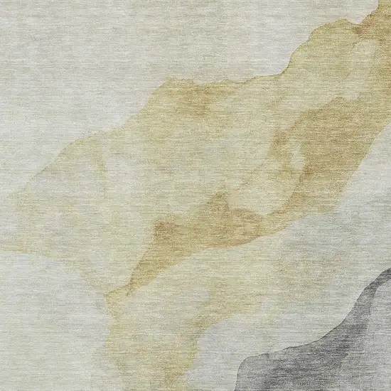 Beige And Gray Abstract Washable Area Rug With UV Protection Photo 3