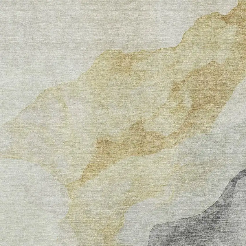 Beige And Gray Abstract Washable Area Rug With UV Protection Photo 3