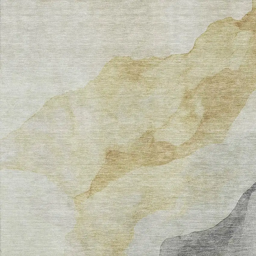 Beige And Gray Abstract Washable Area Rug With UV Protection Photo 3