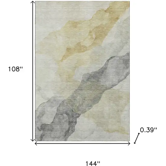 Beige And Gray Abstract Washable Area Rug With UV Protection Photo 9
