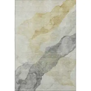 Photo of Beige And Gray Abstract Washable Area Rug With UV Protection